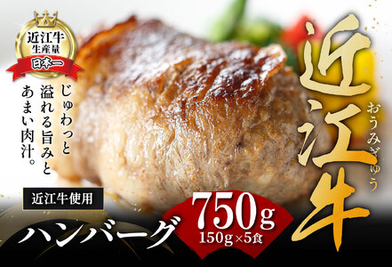 【カネ吉山本】特選黒毛和牛／近江牛 プレミアムハンバーグ 5個箱入【750ｇ（約150ｇ×5個）】【Y095SM1】(近江牛 黒毛和牛 ハンバーグ 近江牛 黒毛和牛 国産 ハンバーグ 近江牛 黒毛和牛