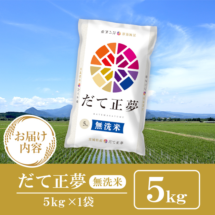 ＜先行予約！2025年11月から順次発送予定＞【令和7年産 新米】宮城県産 だて正夢 無洗米 5kg お米 おこめ 米 コメ 白米 ご飯 ごはん 伊達 だてまさゆめ おにぎり ブランド米 5kg【株式