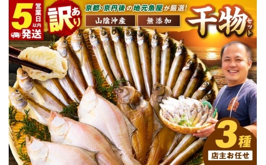 【最短2～5営業日以内に発送】京丹後の地元魚屋が作ったお任せ干物セット（冷凍）　京都 京丹後 鮮魚店 干物 ひもの3種 詰め合わせ セット おまかせ3種 魚 さかな お取り寄せ 冷凍 送料無料 TB00045SH