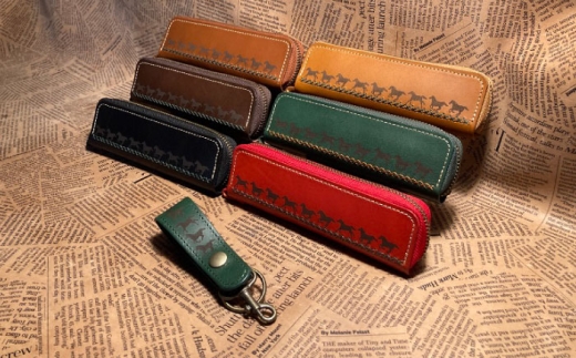 馬九いくキーリング(グリーン)＆馬九いくラウンドファスナーペンケース(ダークブラウン)　栗東市 / 株式会社ブルズエフ [BIAU108]