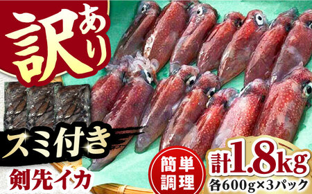 おスミ付き！ 訳アリ 剣先イカ 1.8kg(3パック)  [WAC051] 冷凍配送 新鮮 いか 小分け イカスミパスタ