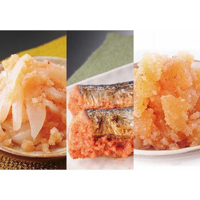 【ふるさと納税】明太子屋がこだわった　おかず明太子　海セット（いか明太子・数の子明太子・いわし明太子） | 明太子 いか 数の子 いわし おかず