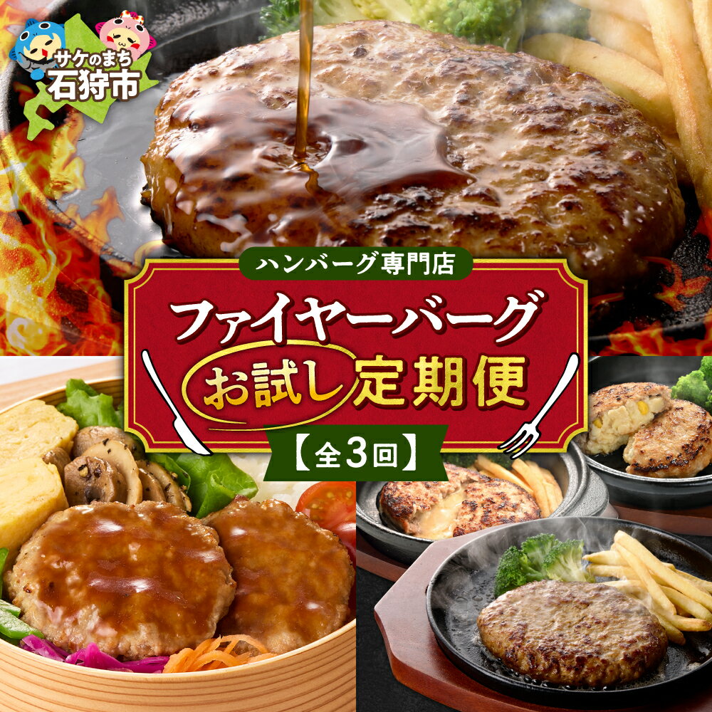 【ふるさと納税】【定期便3回】ファイヤーバーグ お試し定期便 ハンバーグ ジューシー ハンバーグ 定期便 3回お届け セット ソース付 チーズイン ポテトサラダイン ポテサラ ミニハンバーグ 惣菜 おかず お弁当 北海道 石狩市