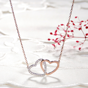 ネックレス PT900 K18PG プラチナ ピンクゴールド ダイヤモンド 0.13ct オープンハート コンビ 両吊り ペンダント 18金 レディース ジュエリー【f214-ptpg】 ALPAZ1