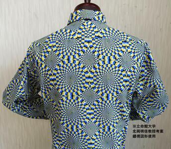 【鷲野染工場】錯視柄メンズシャツ 蛇の回転 ＜カラー:ブルー系 サイズ:XL 襟:ボタンダウン＞［ 京都 手染め デザイン シャツ オリジナル アート コラボ 京都製 日本製 高品質 人気 おすすめ 