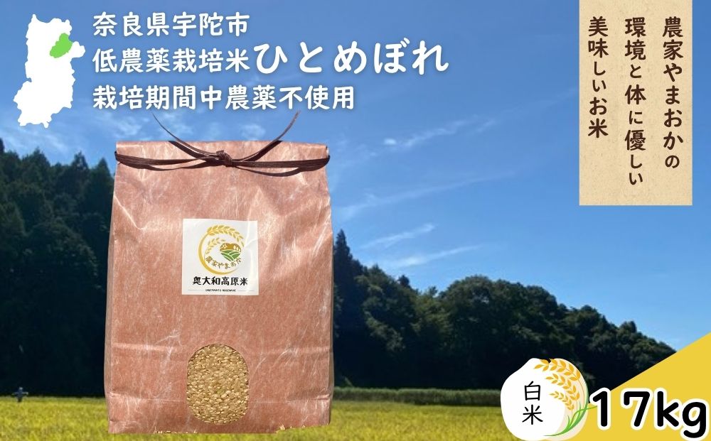 ひとめぼれ 低農薬栽培＜令和7年産 白米 17kg ＞ / ふるさと納税 低農薬 米 お米 こめ コメ 国産 新米 玄米 一等米 農家やまおか 奈良県 宇陀市