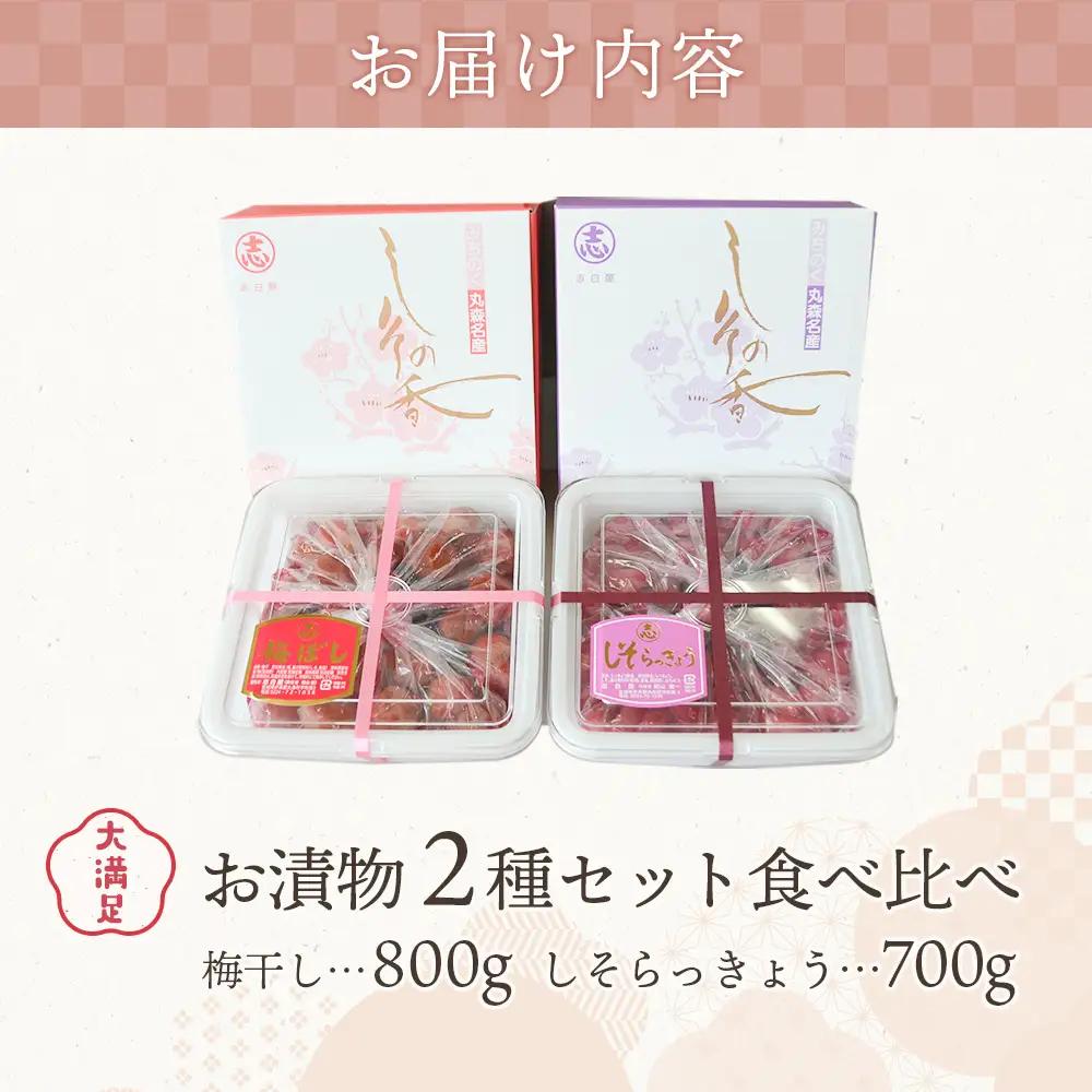 大満足　お漬物２種セット　梅ぼし　しそらっきょう　食べ比べ【02104】