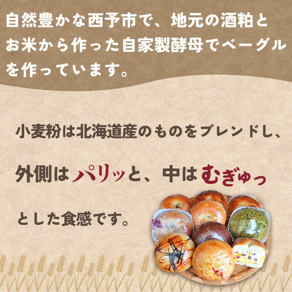 ＜季節のいろいろベーグルセット（おまかせ 8～10個）【2ヶ月定期便】＞ 国産小麦 自家製酵母 マルーンベーグル 愛媛県 西予市