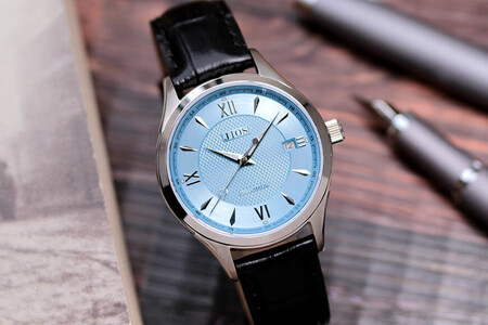 JIOS SEIRAN 日本製 自動巻き腕時計 メンズ 男性用 革ベルト ブランド ドレスウォッチ ジオス びわ湖ブルー × シルバー針 クロコ型押しベルト（ブラック）