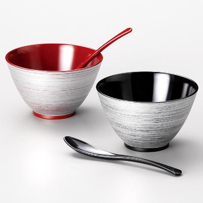 ふるさと納税 鯖江市 越前塗 銀刷毛多用椀ペア スプーンセット 吟朱・黒 φ12.2×7.4cm 食洗機・レンジ対応