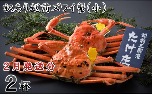 【電話連絡で安心】訳あり≪茹で≫越前ズワイ蟹(小) 2杯【2026年2月発送分】 [D-1601_02]