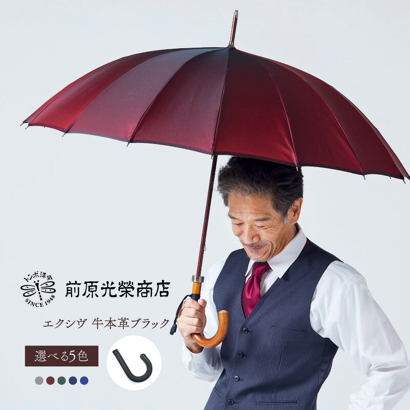【ふるさと納税】【トンボ洋傘前原光榮商店】メンズ「エクシヴ」手元：牛本革ブラック（名入れ可） 傘 メンズ 雨傘 長傘 紳士 男性用 シンプル おしゃれ フォーマル カジュアル