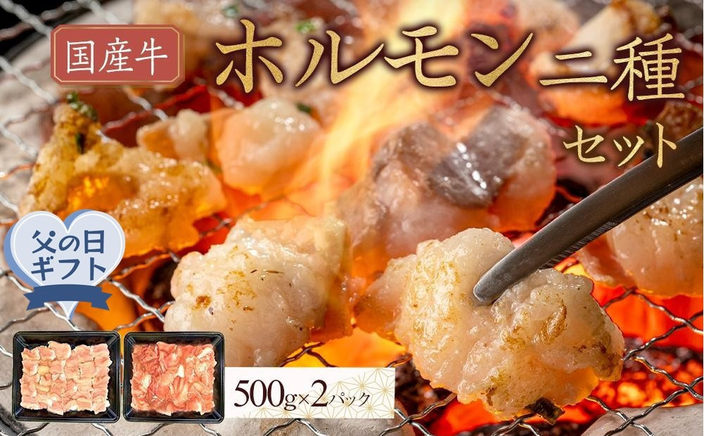 
            【父の日ギフト】国産牛　ホルモン二種セット1000g
          
