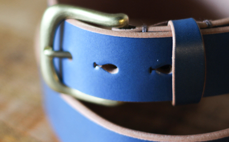 【minca】幅35mmベルト/38インチ  栃木レザーの希少な「ハーネスレザー」使用の贅沢な1枚革のレザーベルト/ブルー/HL-B02/BLUE/minca　563