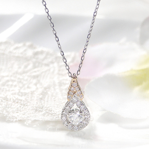 ネックレス PT900 K18YG プラチナ イエローゴールド ダイヤモンド 計0.38ct 中石0.2ct コンビ ペンダント ドロップ つゆ 雫 大粒 ジュエリー【f279-ptyg】 ALPAZ