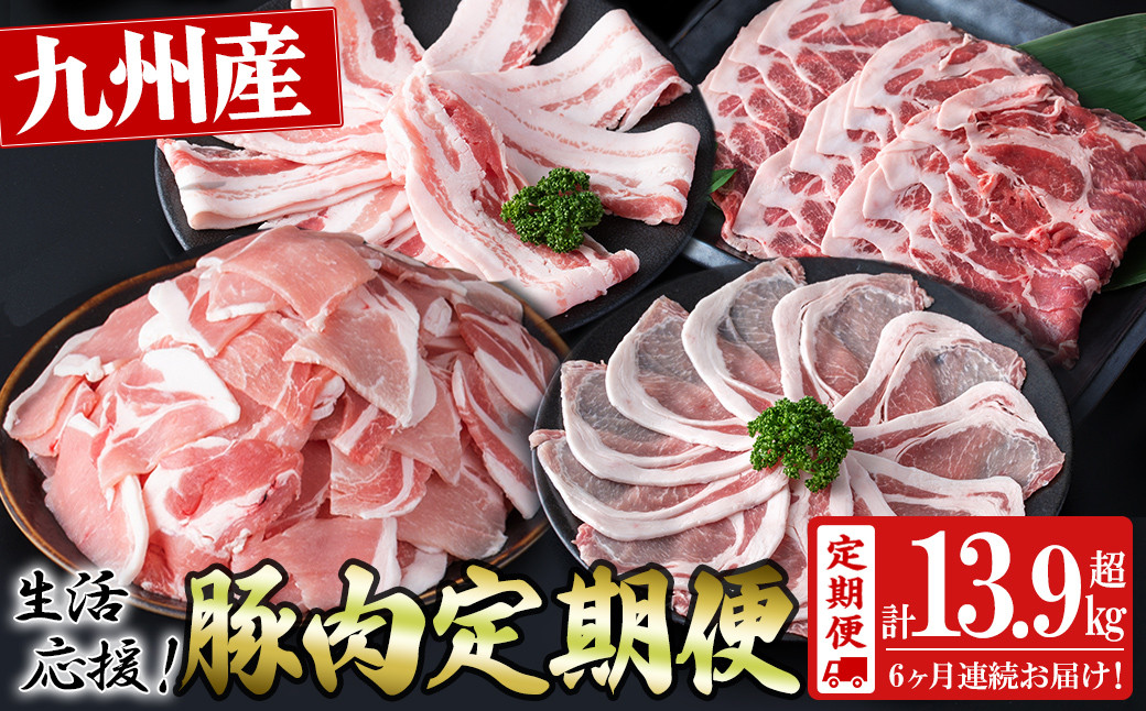 
            【定期便 全6回】九州産豚肉 生活応援定期便(計13.95kg) 定期便 豚肉 ぶた肉 肉 国産 九州産 切り落とし 切落し 小分け 真空パック チャック付き 野菜炒め 豚丼 カレー t0075-001
          
