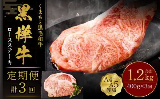 【3回定期便】くまもと黒毛和牛 杉本本店 黒樺牛 A4~A5等級 ロースステーキ定期便 400g×3回