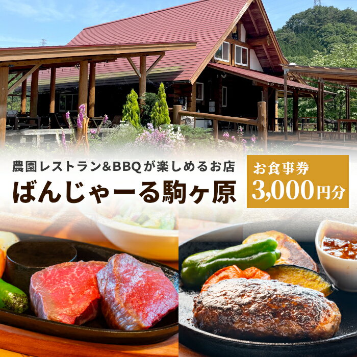 【ふるさと納税】 農園レストラン&BBQが楽しめる ログハウス ばんじゃーる駒ヶ原 お食事券 3000円 利用券 段戸山高原牛 ステーキ バーベキュー 食事 牛肉 野菜 食材 ハンバーグ -227