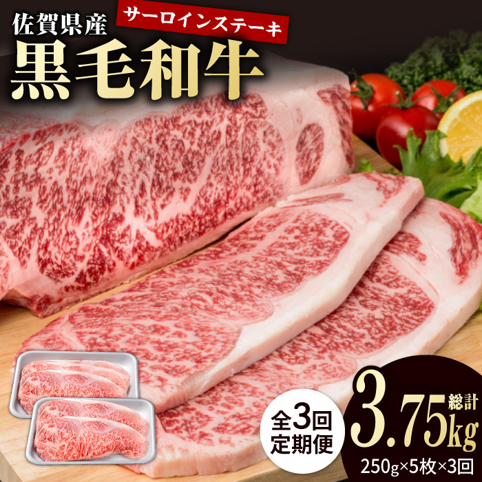 【3回定期便】佐賀県産 黒毛和牛 贅沢 サーロインステーキ 250g×5枚（計1250g）【株式会社いろは精肉店】/黒毛和牛 和牛 牛肉 肉 お肉 贅沢 高級 ステーキ サーロイン[IAG093]