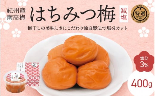紀州南高梅 はちみつ梅 減塩（塩分3％）400g / 梅干し 梅干 梅 中田食品 A級品 和歌山 田辺市 紀州南高梅 南高梅 はちみつ梅 減塩 塩分控えめ【nkt013-1】