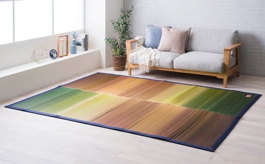 デニム×いぐさラグ Fジョイ 140cm×200cm GN（グリーン） ラグ ラグマット いぐさ い草 イグサ い草ラグ デニム生地 福岡県 柳川市