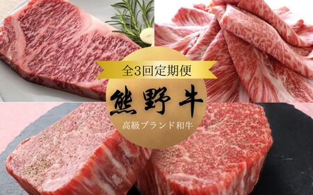 【3か月定期便】＼A4以上の高級和牛 「熊野牛」を3か月連続でお届け！／  (霜降りローススライス・霜降り赤身こま切れ・ヒレシャトーブリアンステーキ＆霜降りサーロインステーキ) / 国産 肉 牛肉 和牛 黒毛和牛 焼肉 ステーキ すき焼き しゃぶしゃぶ【tkb312】