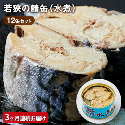 【ふるさと納税】鯖の缶詰 若狭の鯖缶 3ヶ月連続お届け 12缶セット 水煮 加工食品 魚の加工品 水煮缶 鯖の水煮 鯖の水煮缶 つまみ 調理 食材 お魚 食品 塩味 ノルウェー産 DHA 便利 手軽 酒のあて ストック 福井県若狭町