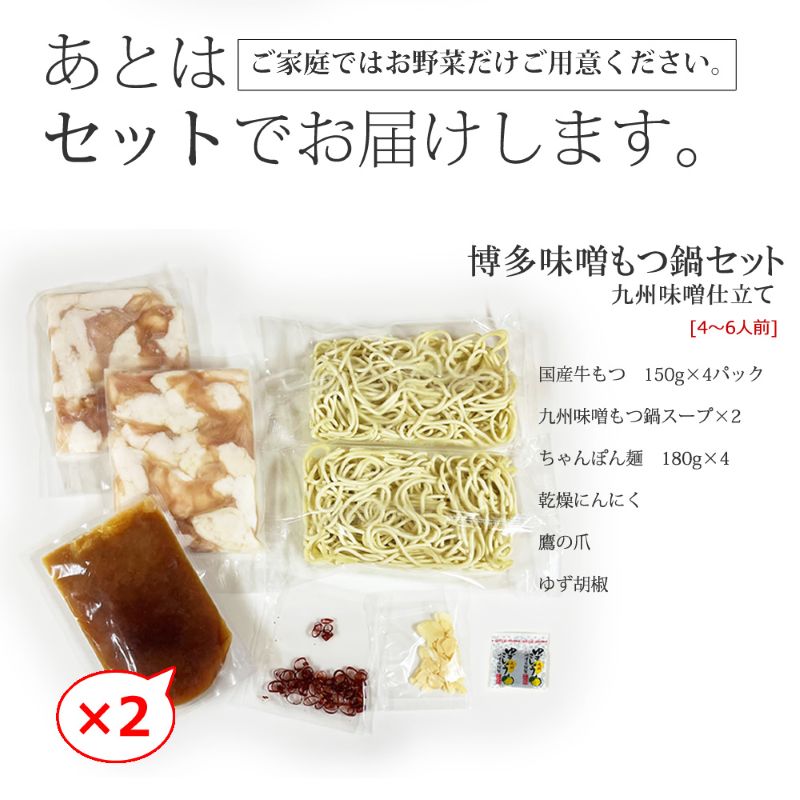 もつ 博多 もつ鍋 セット (九州味噌仕立て) 国産牛もつ 600g 4～6人前