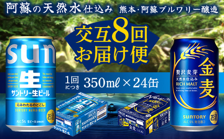 FK7-0313_【サントリー生ビール・金麦交互8回定期便】各350ml ×24本 熊本県 嘉島町 ビール ギフト 贈り物 酒 アルコール