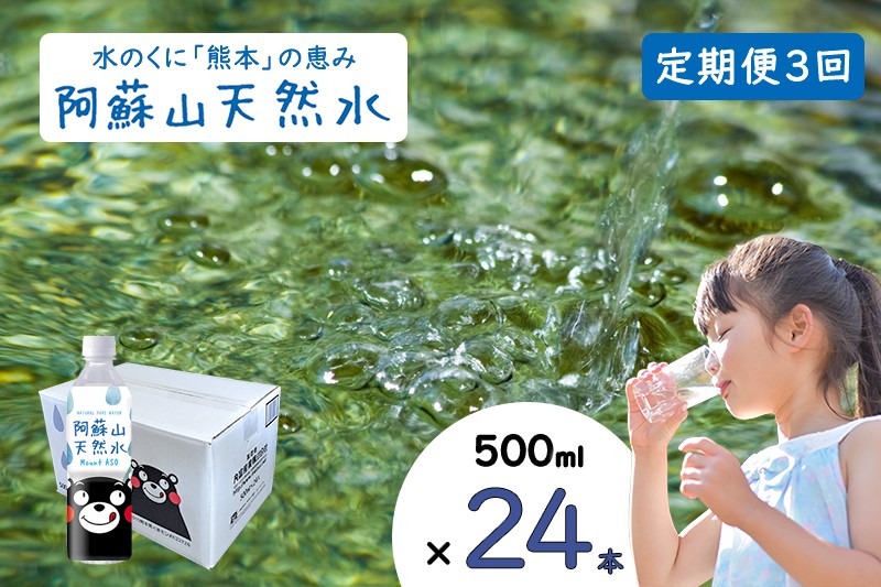 
            【ふるくま】定期便 3回 阿蘇山 天然水 500ml × 24本 1ケース  熊本 阿蘇 水 みず 飲料 くまモンラベル 熊本県 ミネラルウォーター 非加熱殺菌 賞味期限2年 730日 備蓄 保存用
          