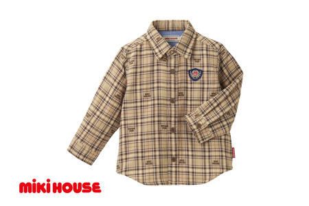 【ミキハウス】長袖シャツ 子供用　ベージュ・100サイズ（55-26-B-100）こども 子ども服 子ども 子供 子供服 播州織 シャツ mikihouse ミキハウス