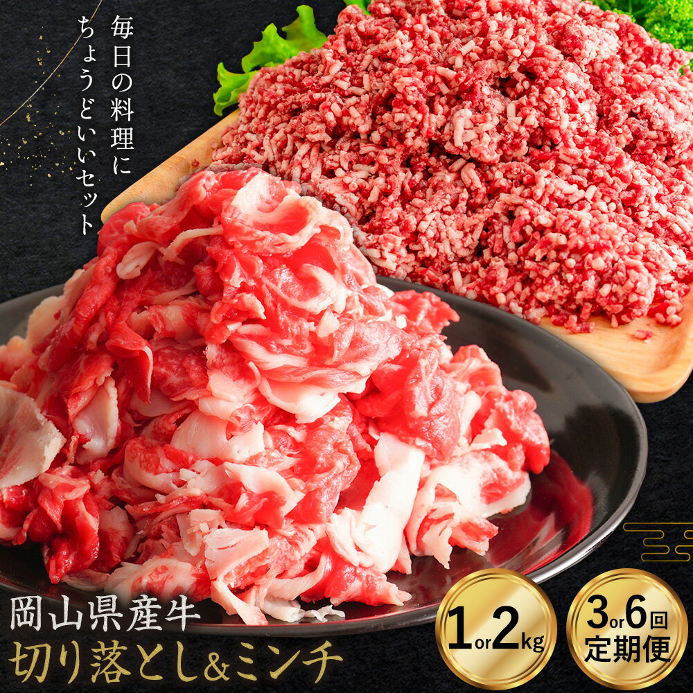 【ふるさと納税】牛肉 国産 切り落とし ミンチ セット 家計応援 岡山県産牛 交雑牛 選べる 1kg 2kg 3ヶ月定期便 6ヶ月定期便 小分け 1パック250g お試し 大容量《60日以内に出荷予定(土日祝除く)》岡山県 矢掛町 肉 こま切れ ひき肉 お取り寄せグルメ 定期便は翌月から発送
