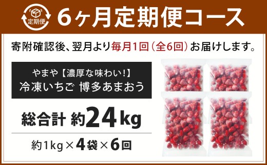 [ 定期1ヶ月毎6回 ] やまや 【 濃厚な味わい！ 】 冷凍いちご 博多あまおう 約4kg （ 1kg × 4袋 ） いちご 苺 イチゴ くだもの 果物 フルーツ あまおう 冷凍 冷凍苺 冷凍イチゴ 国産 福岡県産 ジャム スムージー ヨーグルト 果実 果肉 定期 定期配送