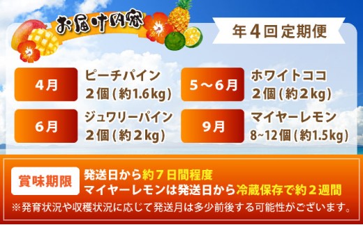 《年4回発送》パイナップル好きにおすすめ！大満足のパイナップル３品種＆マイヤーレモン定期便 《2027年4月以降発送》TF-067-t04