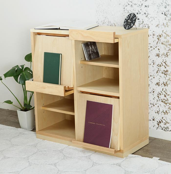 
            大川家具 ソプラ 76cm マガジンラック 本棚 2列2段 天然木サクラ(バーチ)野中木工所
          