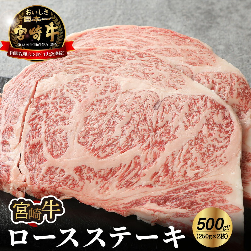 【ふるさと納税】宮崎牛 ロース ステーキ 500g 250g×2枚 ブランド牛 ステーキ肉 国産牛肉 国産黒毛和牛 A4等級 A5等級 ロース肉 とろけるような食感 和牛ブランド ビーフステーキ 2人前 送料無料 【宮崎県木城町】