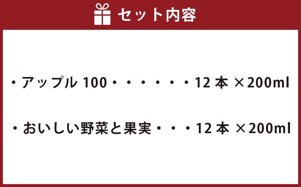 ギュッと！ アップル100 おいしい野菜と果実100 セット 200ml × 12本ずつ 合計24本 合計4800ml