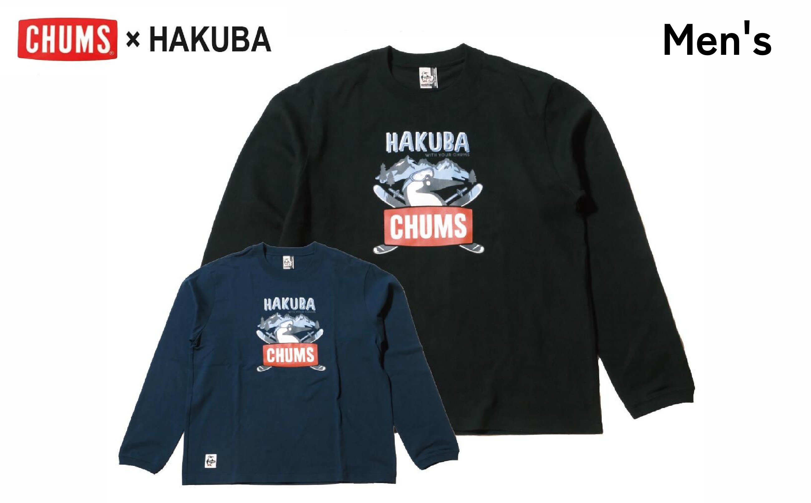
            CHUMS×HAKUBA BOOBYFACE フロントプリント ロングスリーブ Tシャツ メンズ /長野県白馬村　長袖　ティーシャツ　カットソー　アウトドア　スポーツ　チャムス　S M L XL XXL　ブラック ネイビー　Men's【P0550529】
          