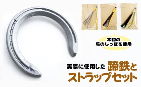蹄鉄（アルミ製・シルバー）×ストラップ（芦毛） / 馬毛 本物 尻尾 インテリア