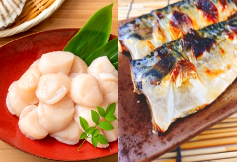 お刺身ほたて貝柱300g×2P＆塩さばフィレ1枚×15P B-09107