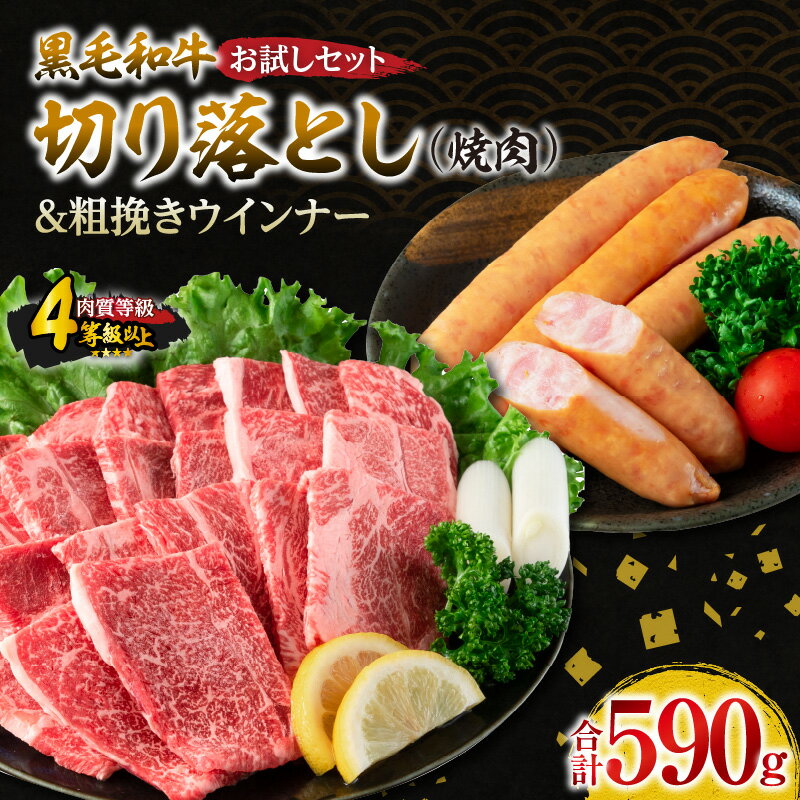 【ふるさと納税】黒毛和牛 切り落とし 焼肉 粗挽きウインナー お試し セット 合計590g 肉 牛肉 ビーフ 総菜 加工品 豚肉 ソーセージ 国産 和牛 牛丼 炒め物 おすすめ A4 A5 おかず お弁当 おつまみ BBQ バーベキュー キャンプ アウトドア 食品 宮崎 ミヤチク 日南市 送料無料
