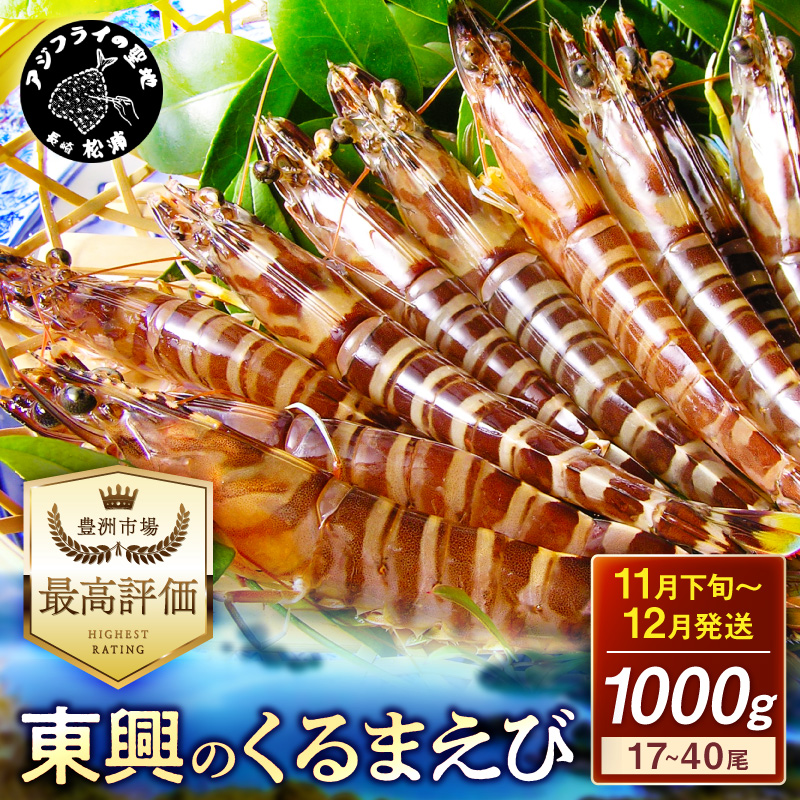 【宅配BOX不可】東興のくるまえび1kg入【11月下旬～12月発送】( くるまえび 東興のくるまえび 車海老 海老 エビ )【116-0004-12M】