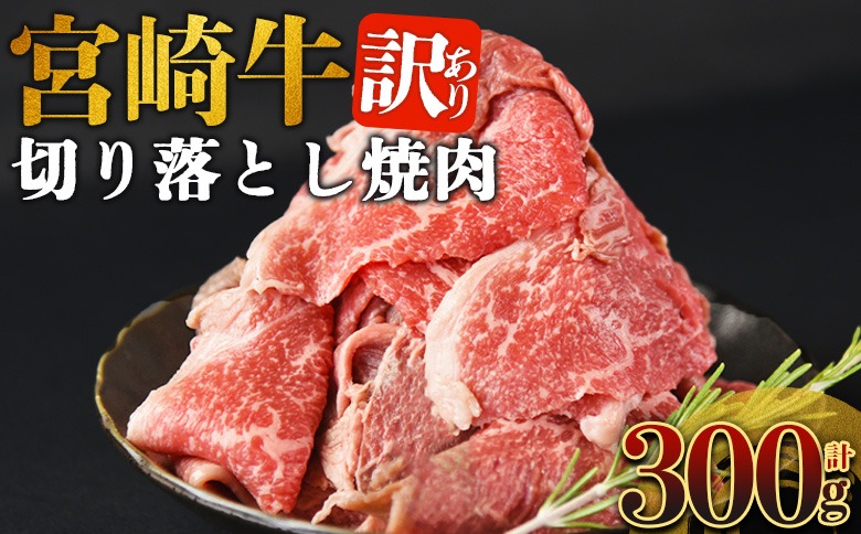 ＜訳あり 宮崎牛 切り落とし焼肉 合計300g＞入金確認後、14営業日以内に順次発送 【 焼肉用 焼き肉 やきにく 訳アリ品 わけあり A5等級 ランク 高級 お肉 和牛 黒毛和牛 ブランド牛 柔らかい お家焼肉 BBQ バーベキュー ご褒美 新鮮 鮮度 】【b1098_no】