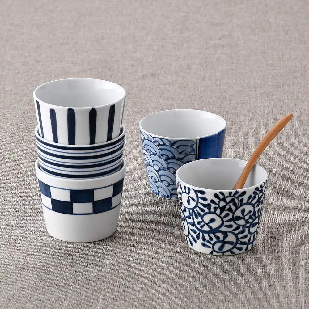【波佐見焼】そばちょこ・ボウル ネイビー ホワイト オリジナルセット 10点【福田陶器店/西日本陶器】[NB146]