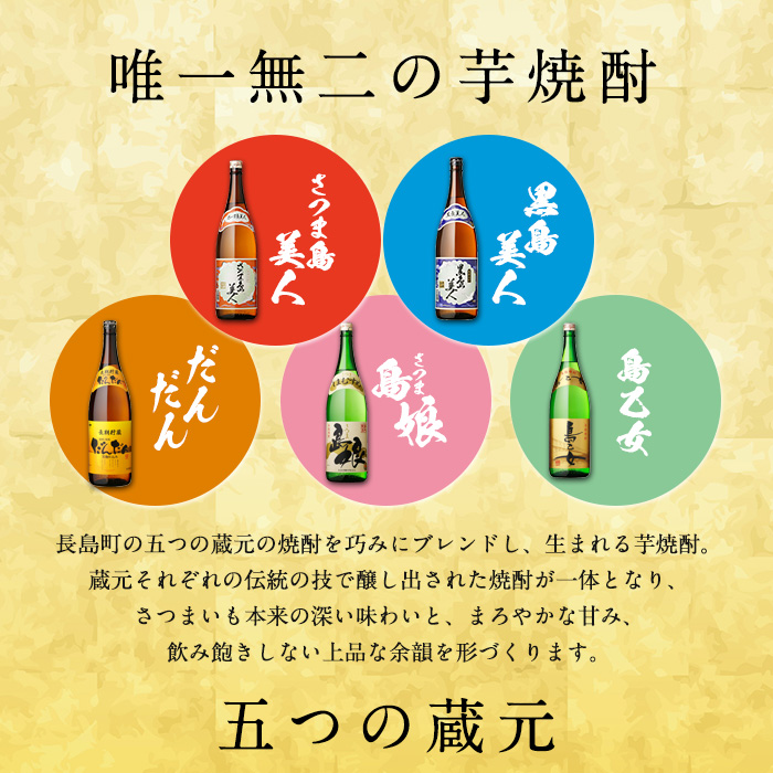 本格焼酎銘柄飲み比べ 5本セット(1.8L×各5本) 芋焼酎 焼酎セット 飲み比べ 焼酎 本格焼酎 焼酎 芋 父の日 一升瓶 島美人 さつま島美人 nagashima-6060