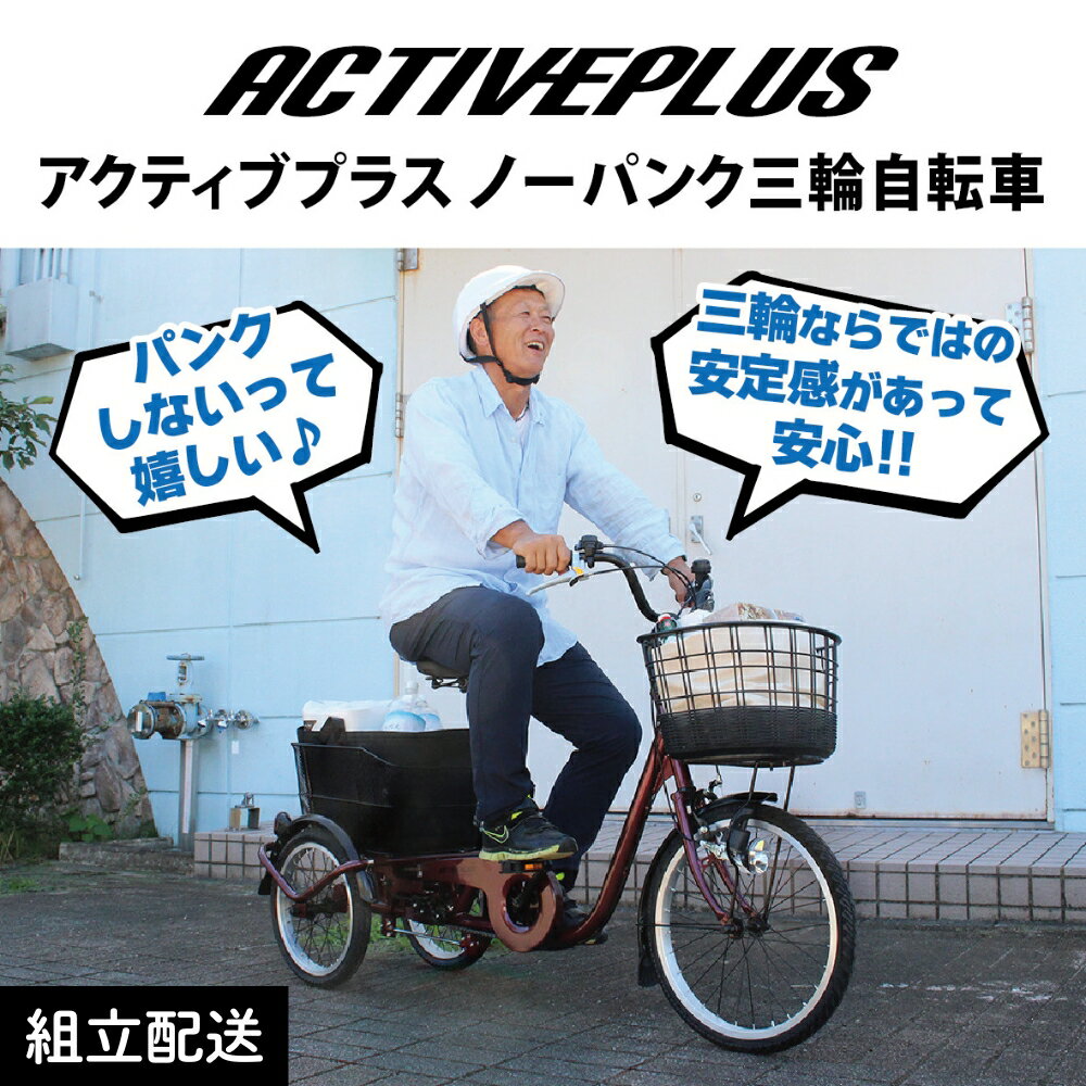 【ふるさと納税】アクティブプラス ノーパンク 三輪自転車L MG-TRE20APNL（組立配送）｜三輪車 大人用 20インチ パンクしない 3輪 高齢者 シニア カゴ付き ミムゴ CC014