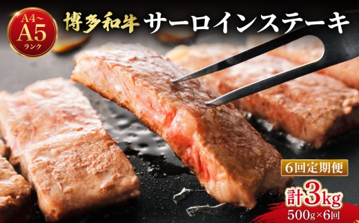 ＜定期便・全6回＞博多和牛 牛肉 サーロイン ステーキ 500g（250g×2）