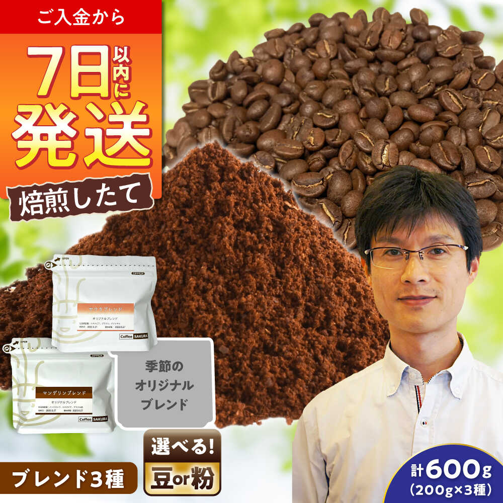 【ふるさと納税】ブレンド3種セット / 珈琲 コーヒー ブレンド / 瀬戸市 / Coffee　SAKURA[BBAB144]