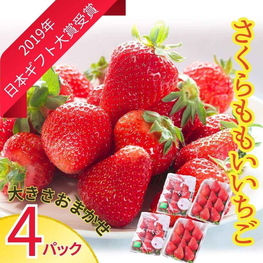 
[№5852-0587]さくらももいちご (4パック入り)　※2025年1月上旬頃から発送　※北海道・沖縄・離島への配送不可［佐那河内産 ブランドいちご ギフト大賞 ジューシー 高級 パック 化粧箱］
