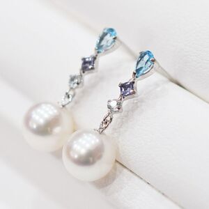 S085-498_あこや真珠 天草 ピアス 半貴石 7.5-8mm ホワイトピンク 真珠